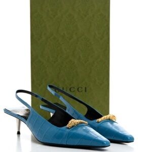 Brand new GUCCI  Calfskin Crocodile Print Square Slingback Pumps size 41 Us 11